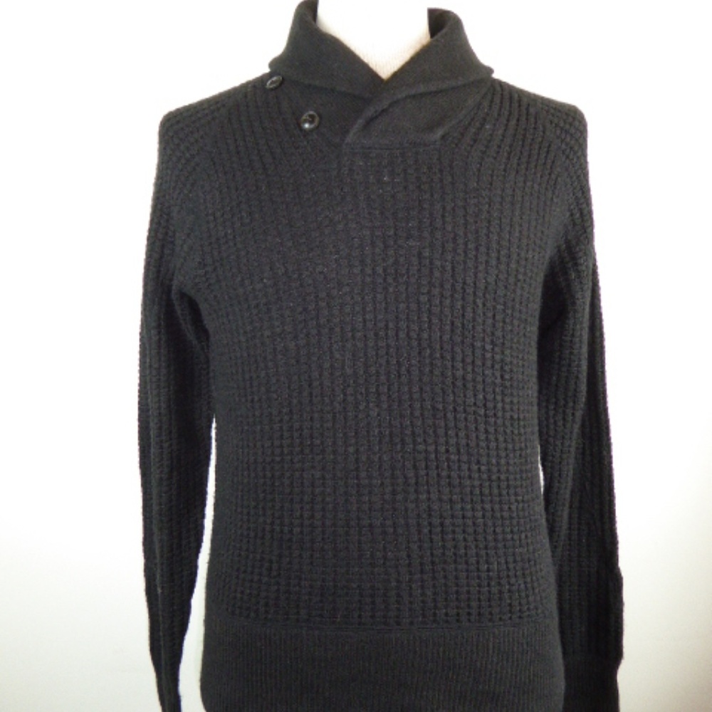 RALPH LAUREN RRL double rl BLACK wool thermal shawl sweater pullover S